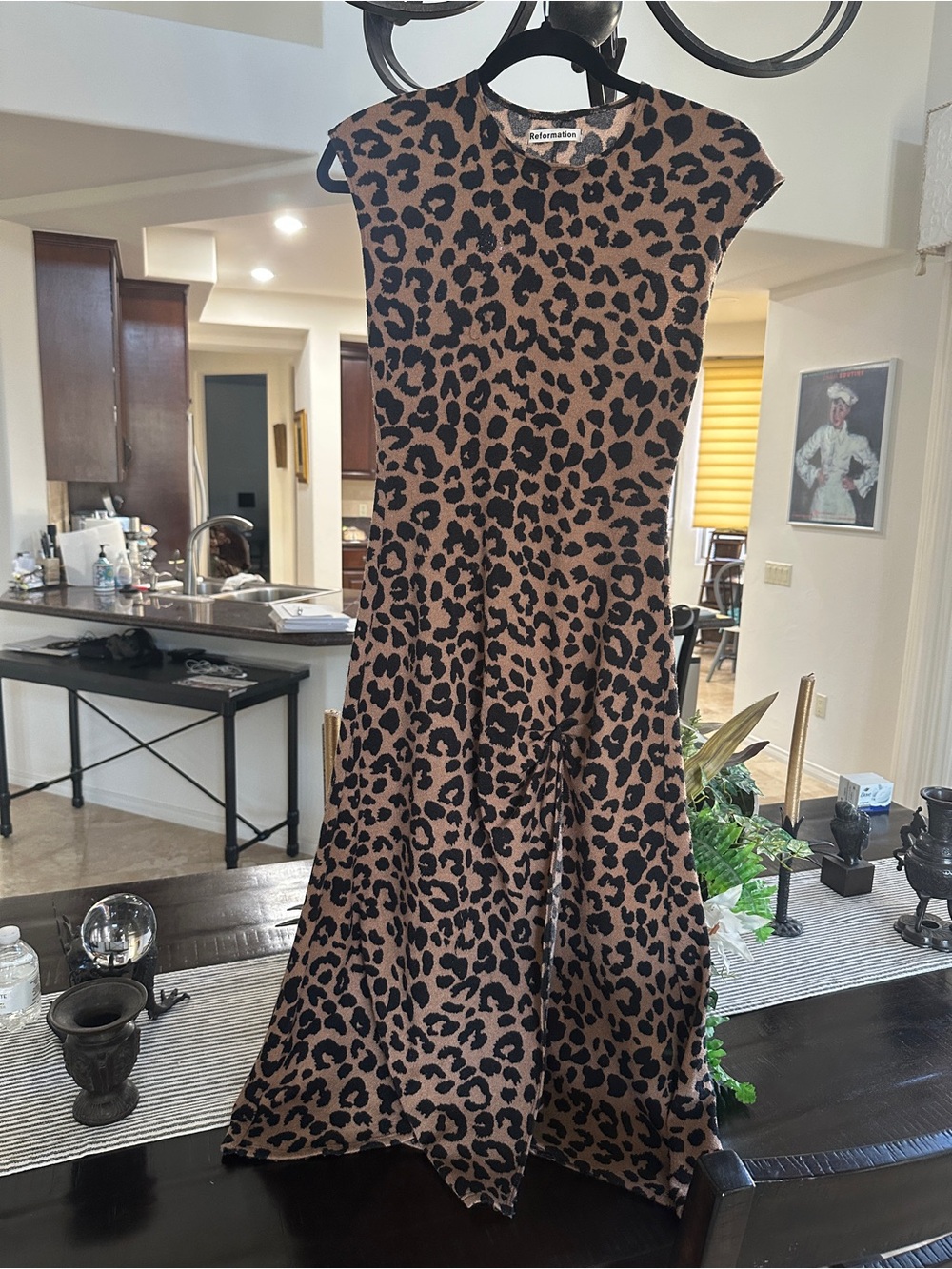 Reformation Tan and Black Leopard Midi Dress